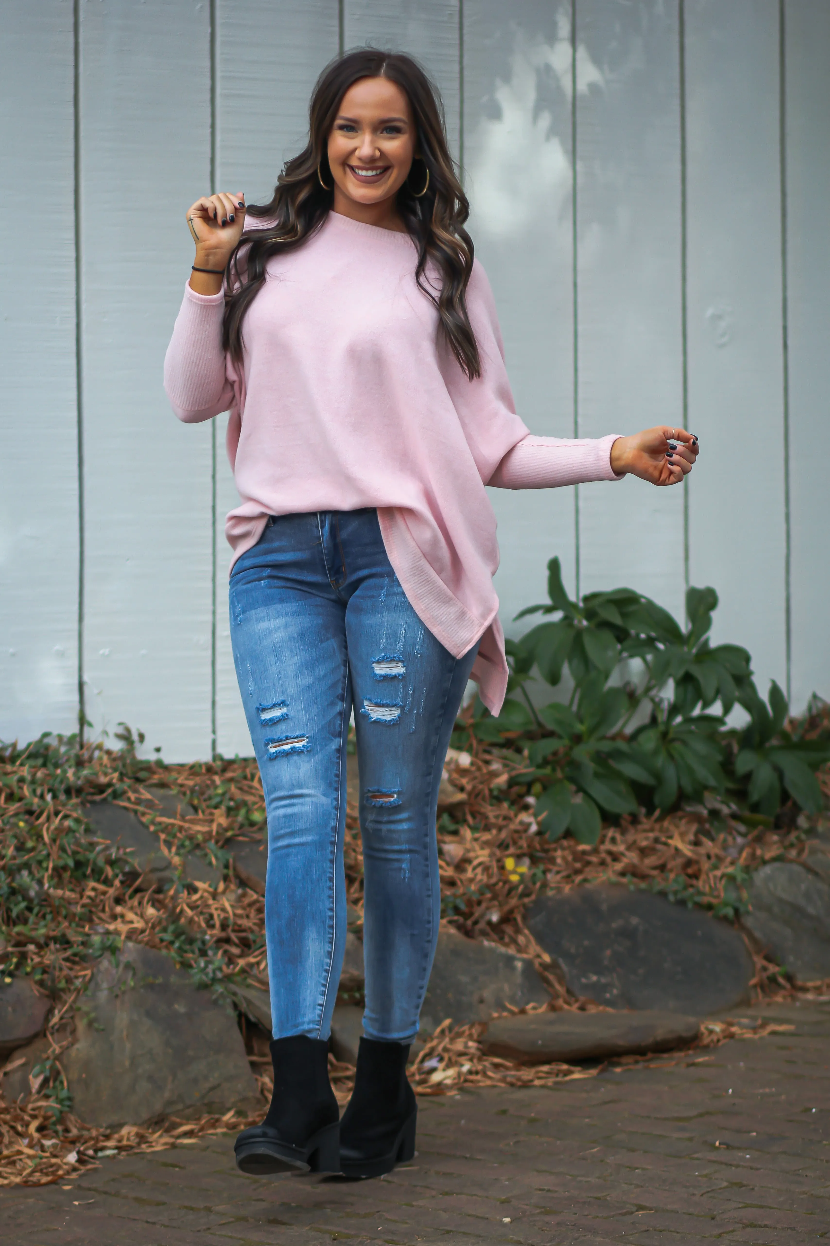 Baby Pink Brushed Knit Pullover Top