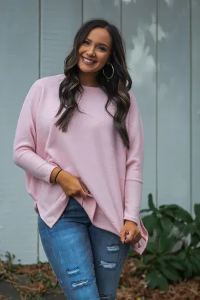 Baby Pink Brushed Knit Pullover Top Baby Pink Brushed Knit Pullover Top