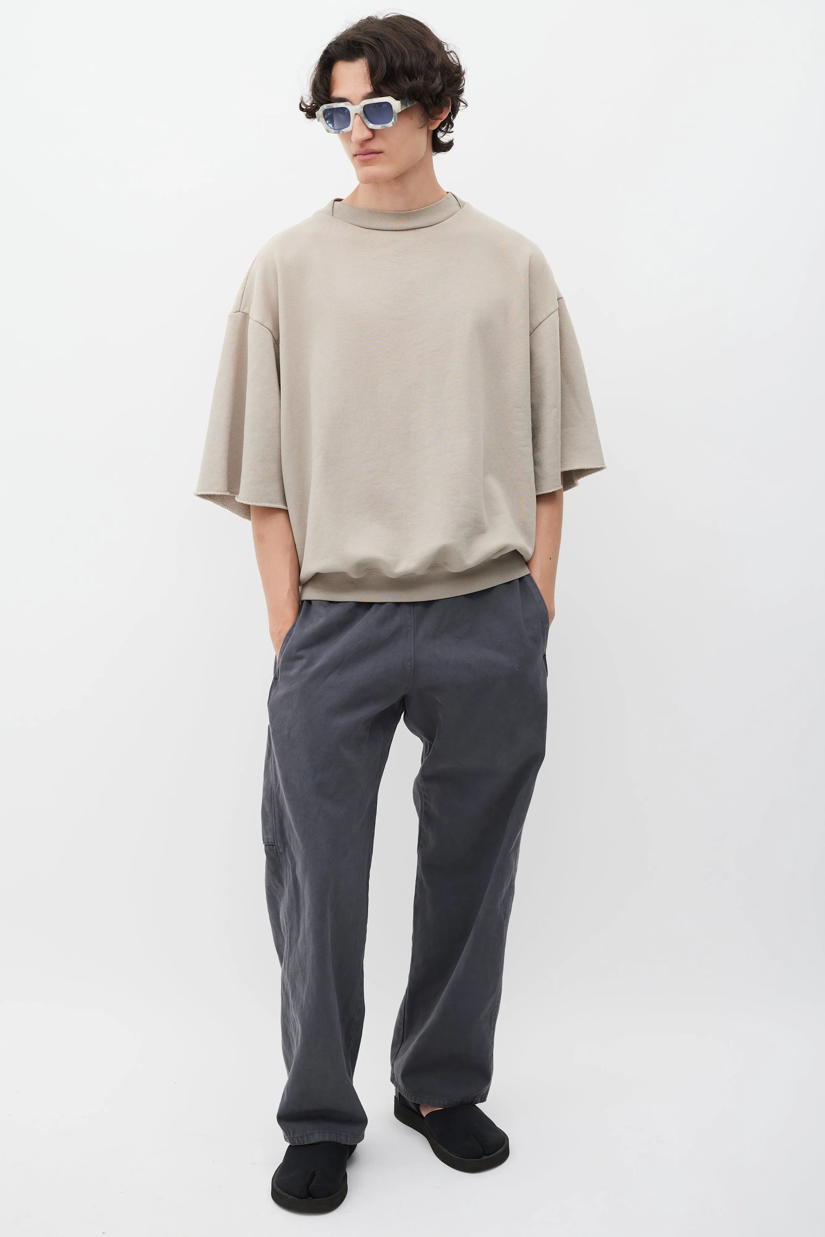 Beige Short Sleeve Sweatshirt