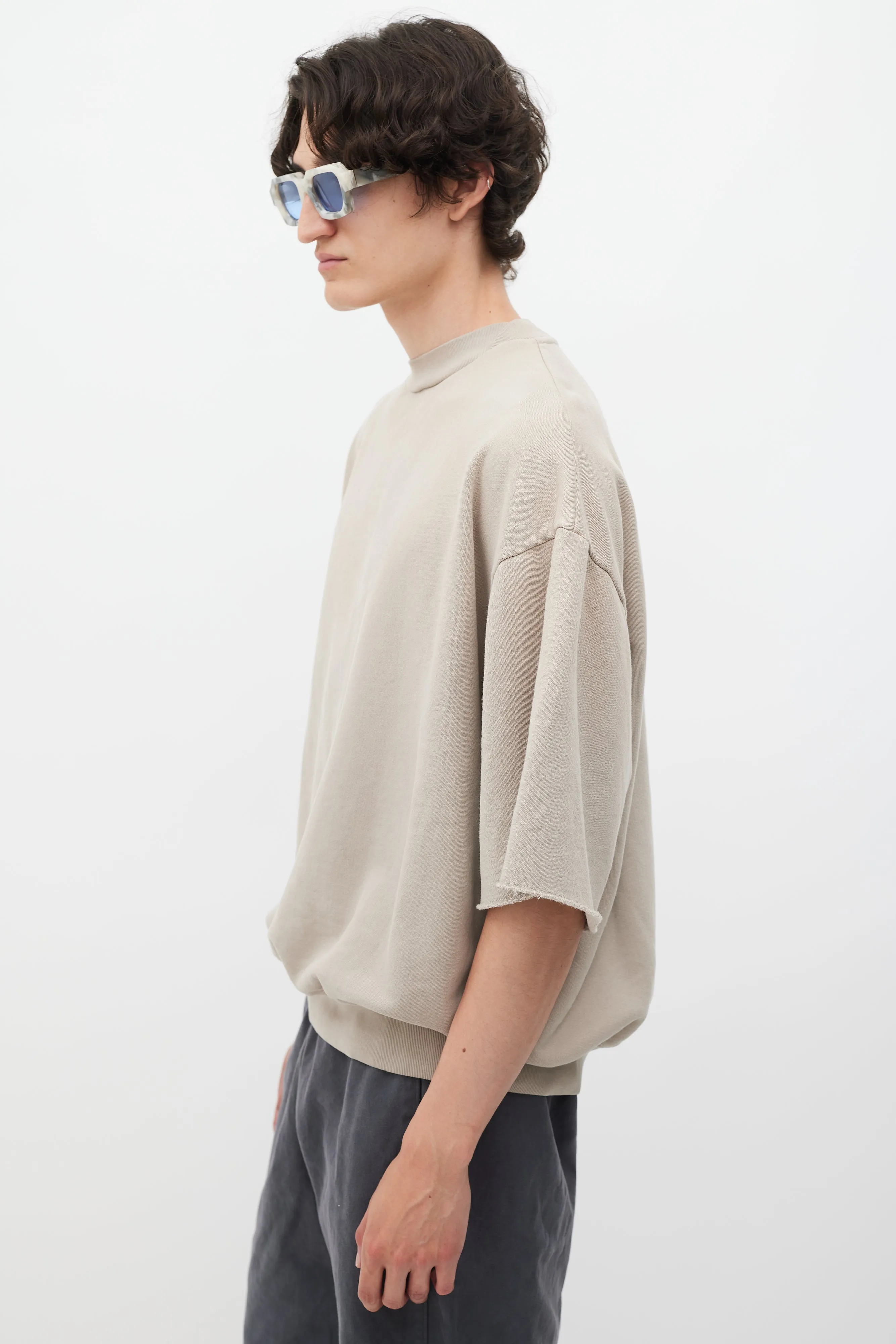 Beige Short Sleeve Sweatshirt