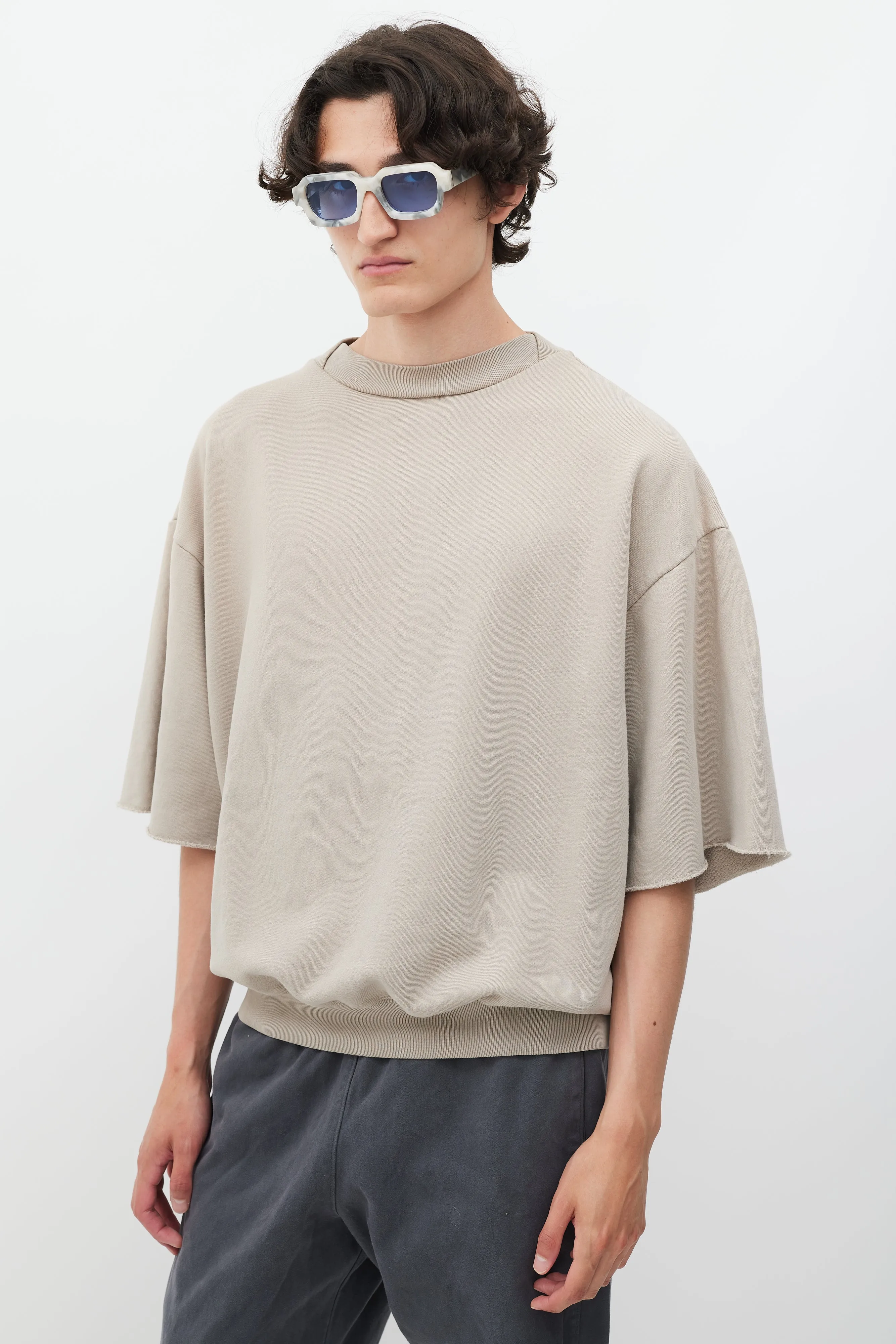 Beige Short Sleeve Sweatshirt