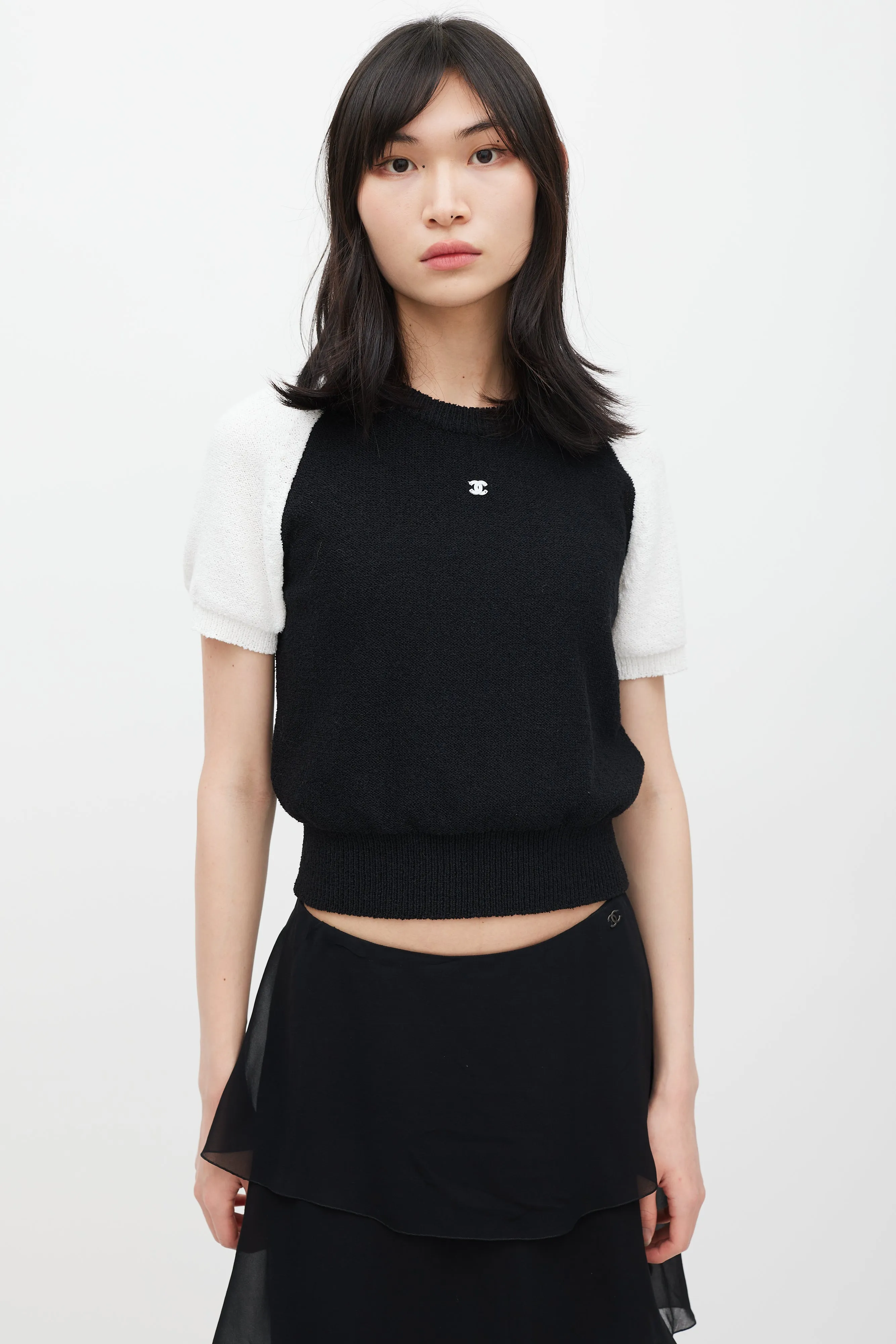 Black & White CC Short Sleeve Sweater