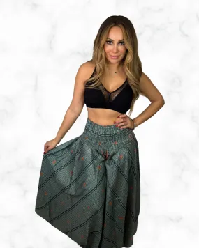 Boho Teal Geometric Wide-Leg Palazzo Pants
