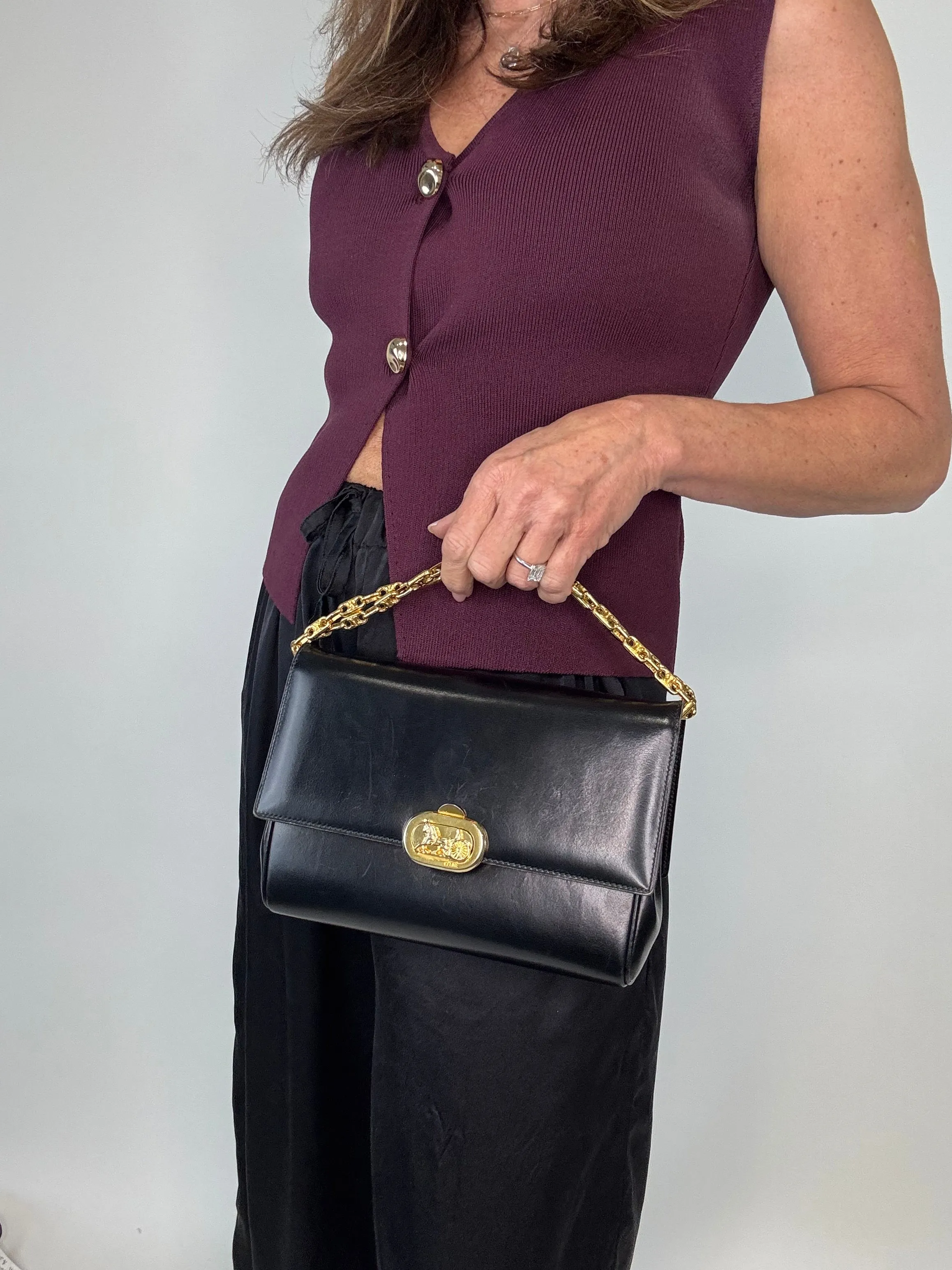Celine Rare Horse Carriage Bag With Triomphe Chain