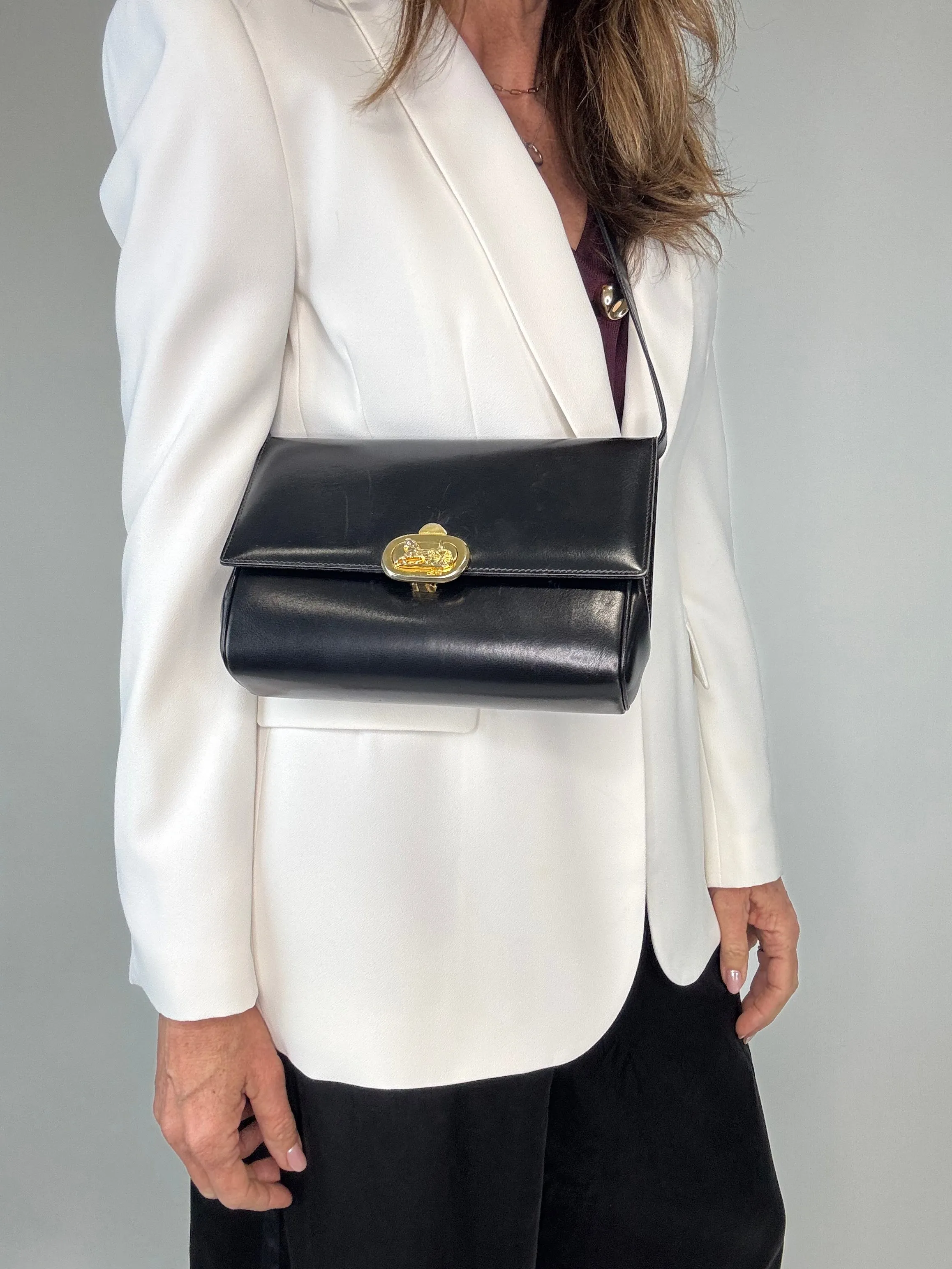 Celine Rare Horse Carriage Bag With Triomphe Chain