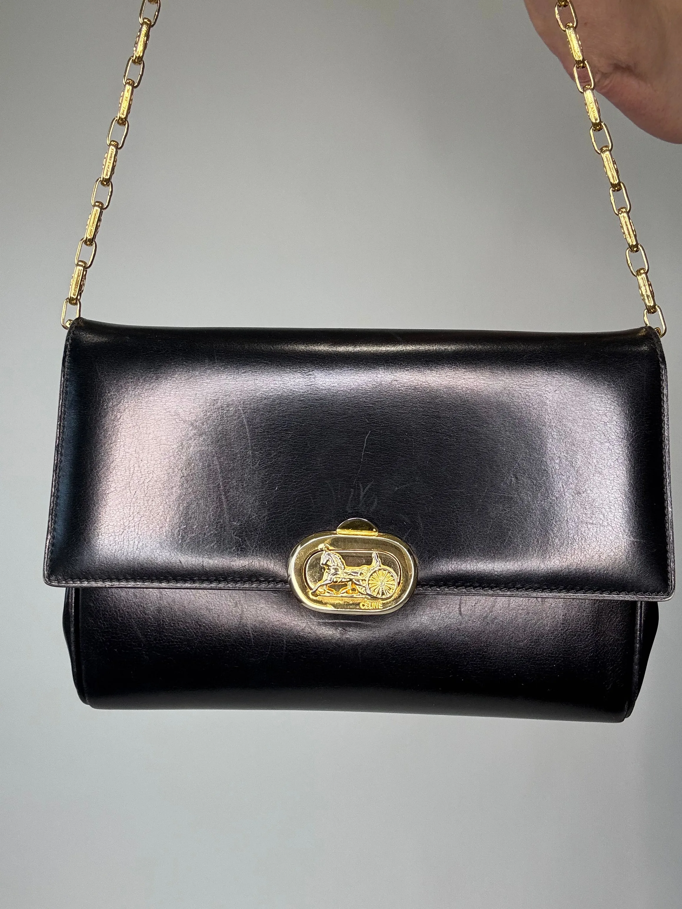 Celine Rare Horse Carriage Bag With Triomphe Chain