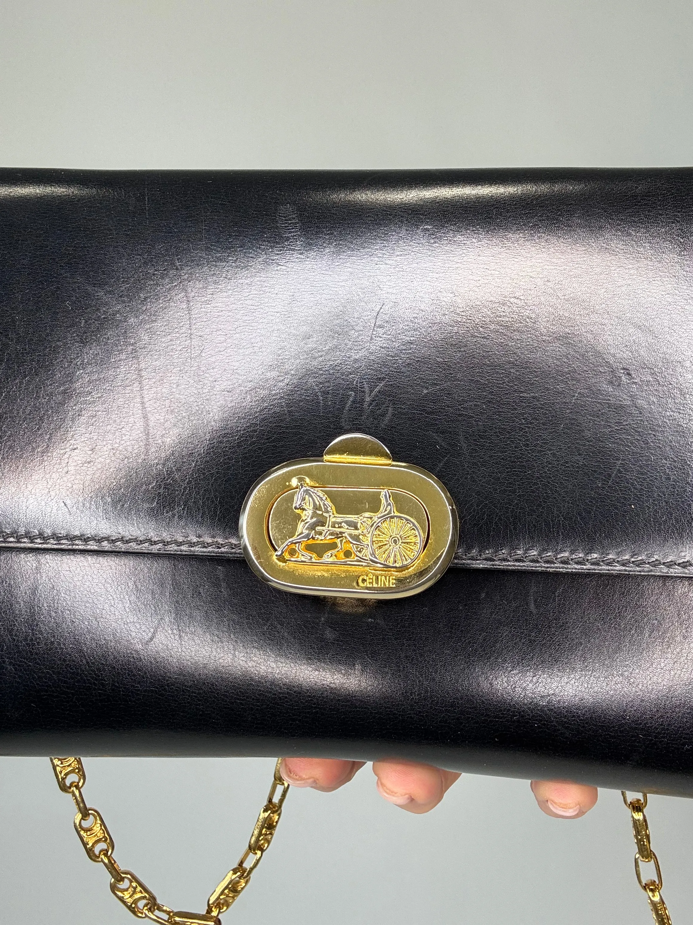 Celine Rare Horse Carriage Bag With Triomphe Chain