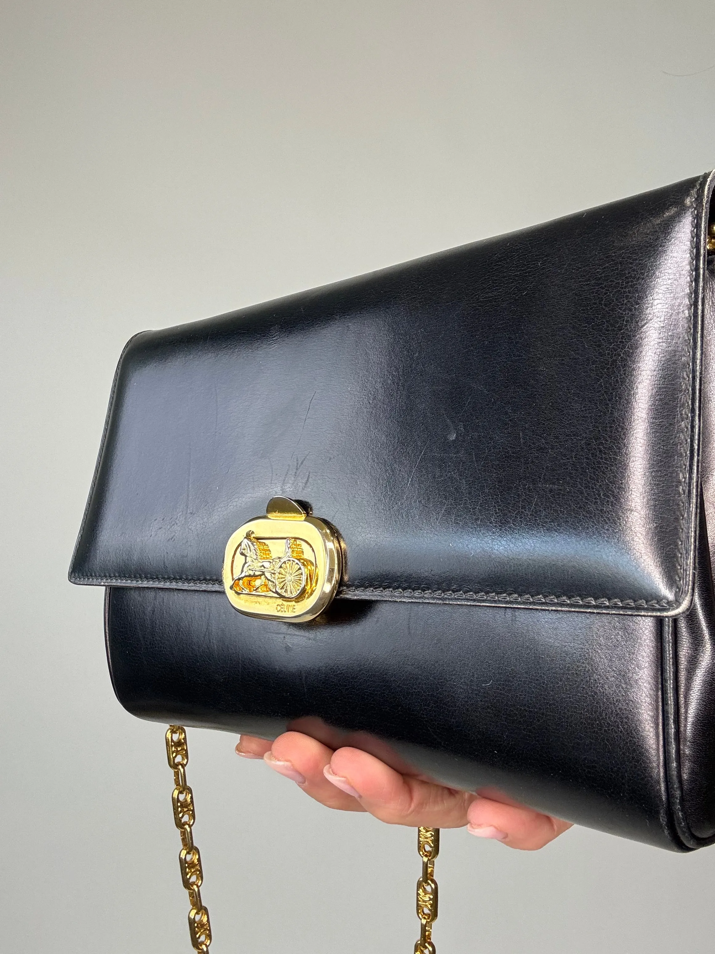 Celine Rare Horse Carriage Bag With Triomphe Chain