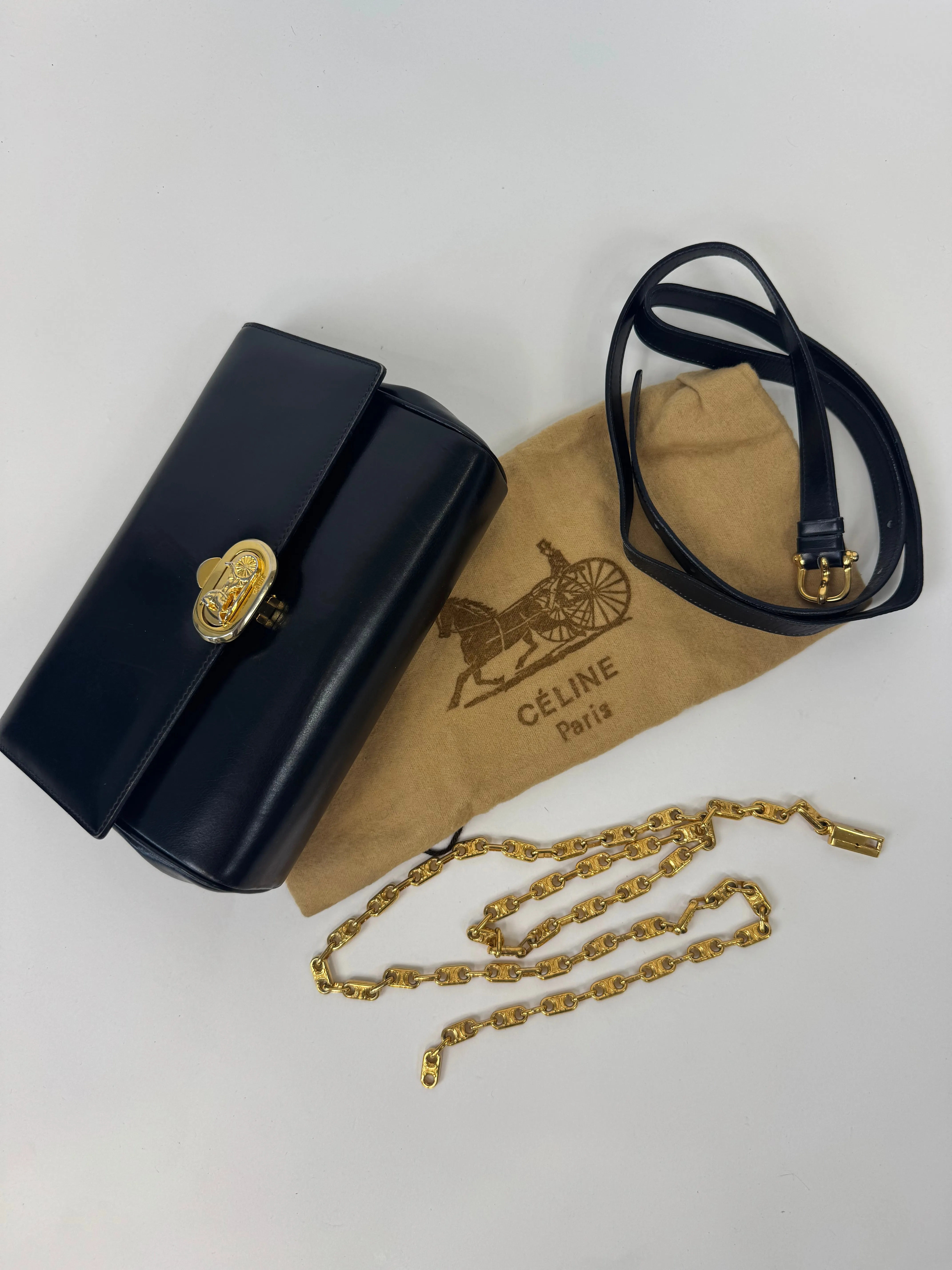 Celine Rare Horse Carriage Bag With Triomphe Chain