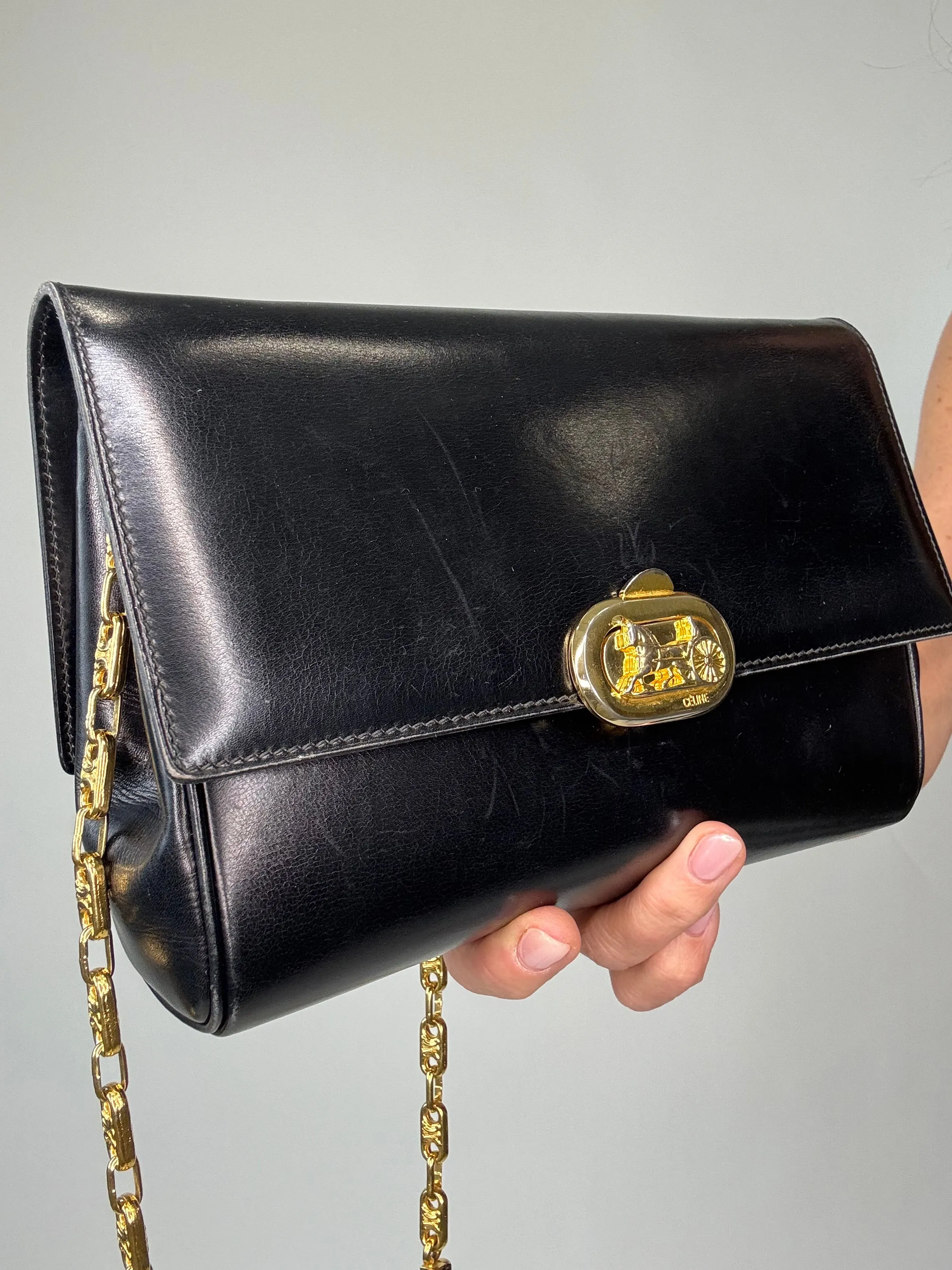Celine Rare Horse Carriage Bag With Triomphe Chain