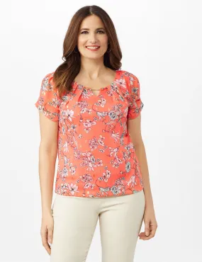 Chain Trim Floral Bubble Hem Top - Petite