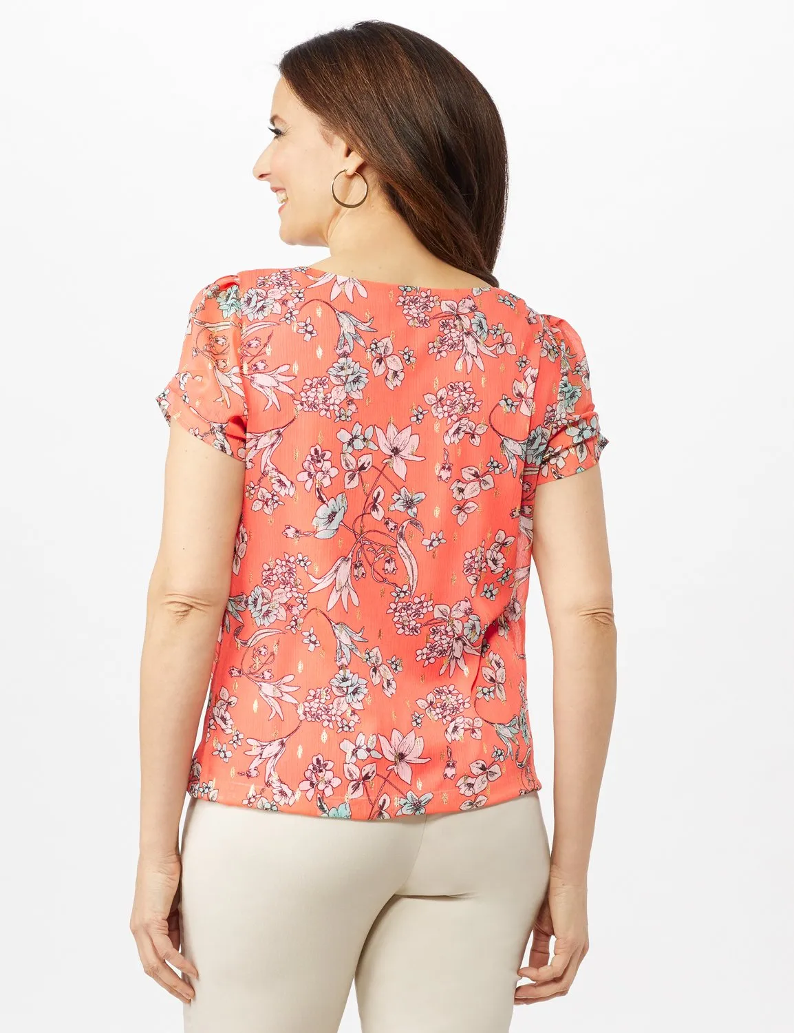 Chain Trim Floral Bubble Hem Top - Petite
