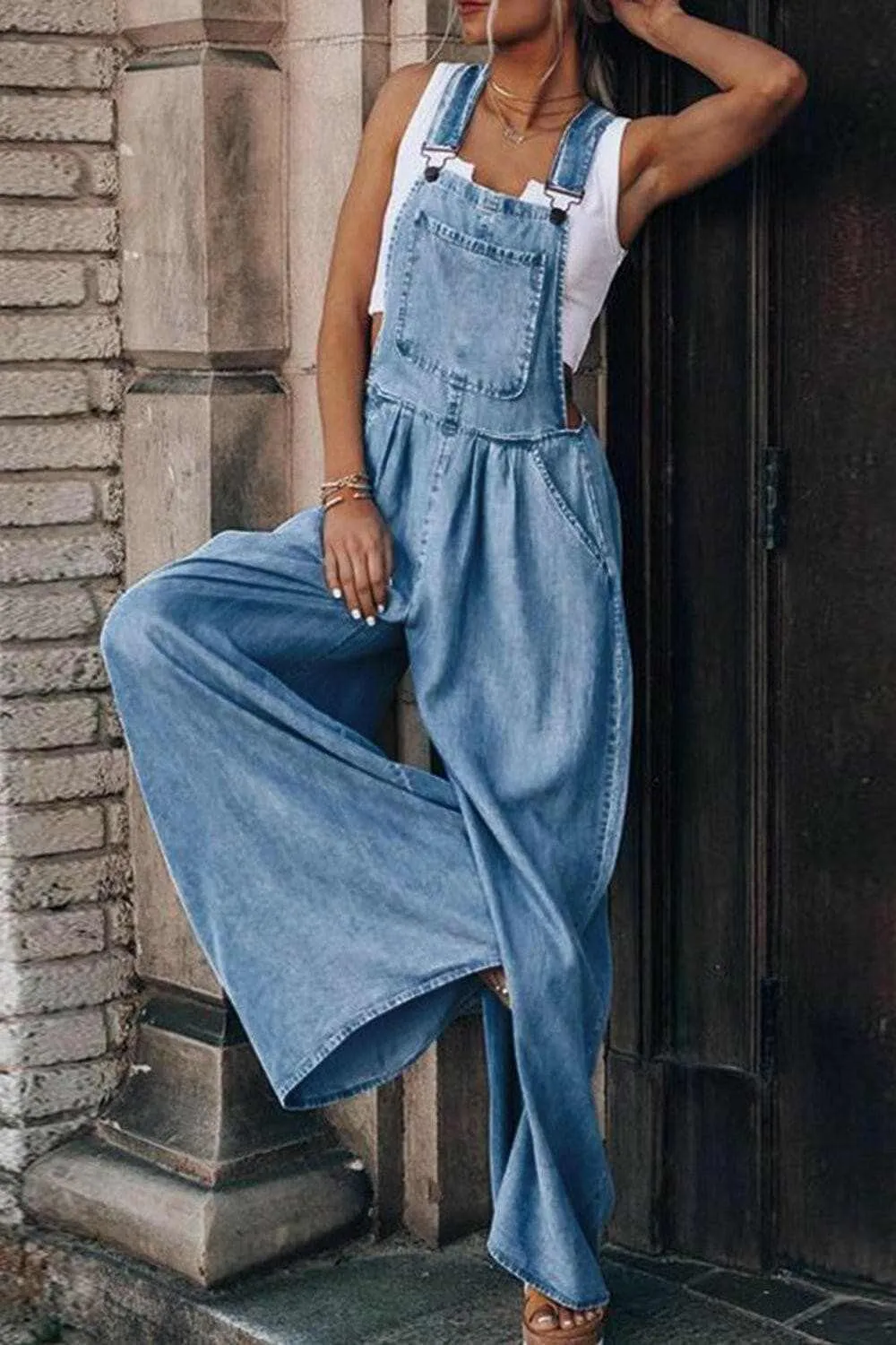 Chic distressed wide leg jumpsuit