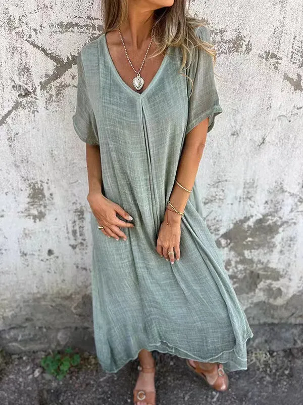 Chic Linen V-neck Dress