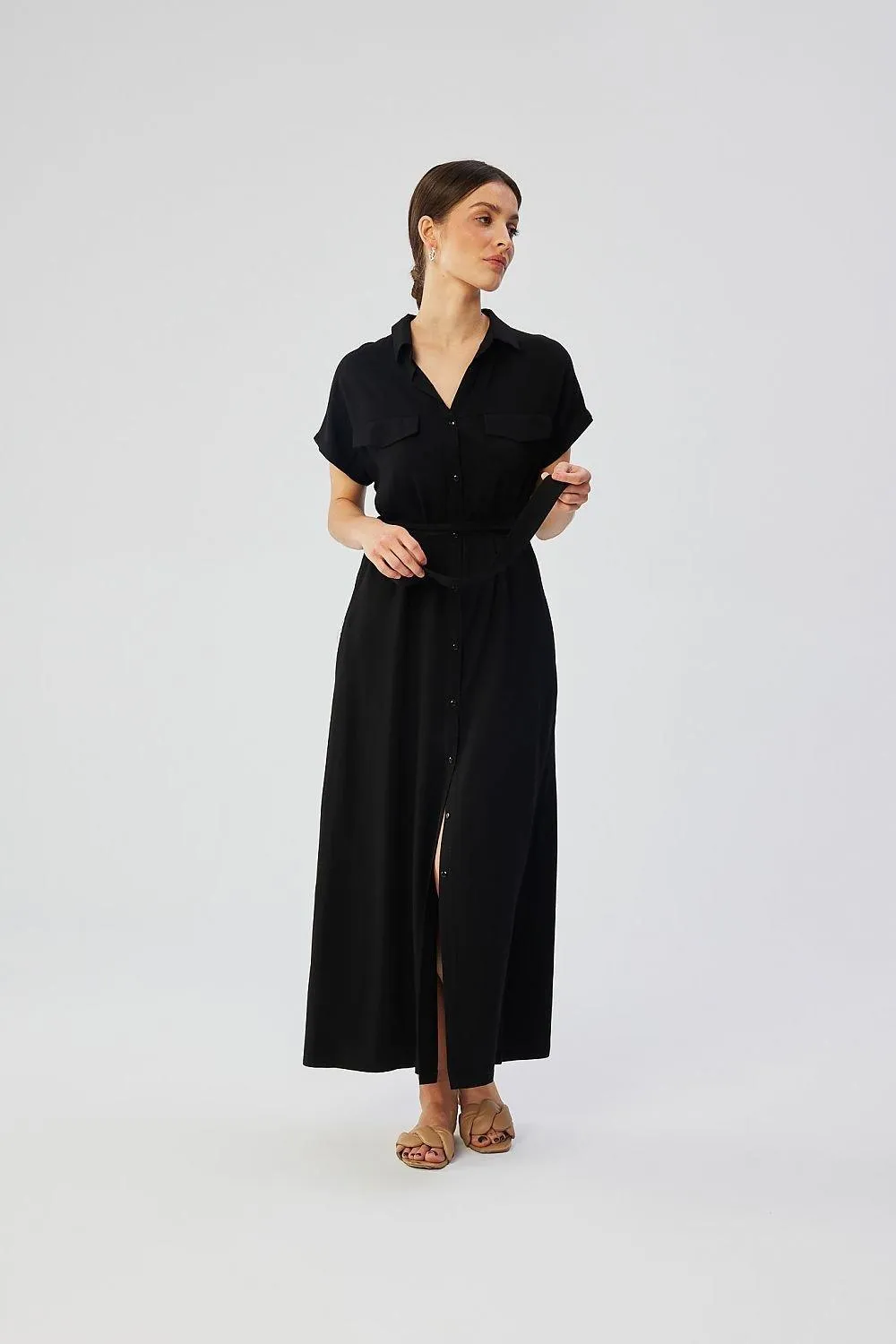 Chic Viscose Collared Maxi Dress