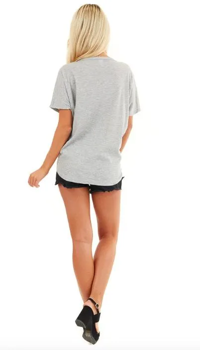 Faux Button Tie Front Tee
