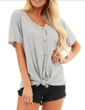 Faux Button Tie Front Tee