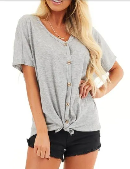 Faux Button Tie Front Tee
