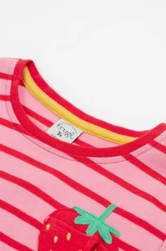 Frugi Camille Applique T-Shirt - Stripe/Strawberry