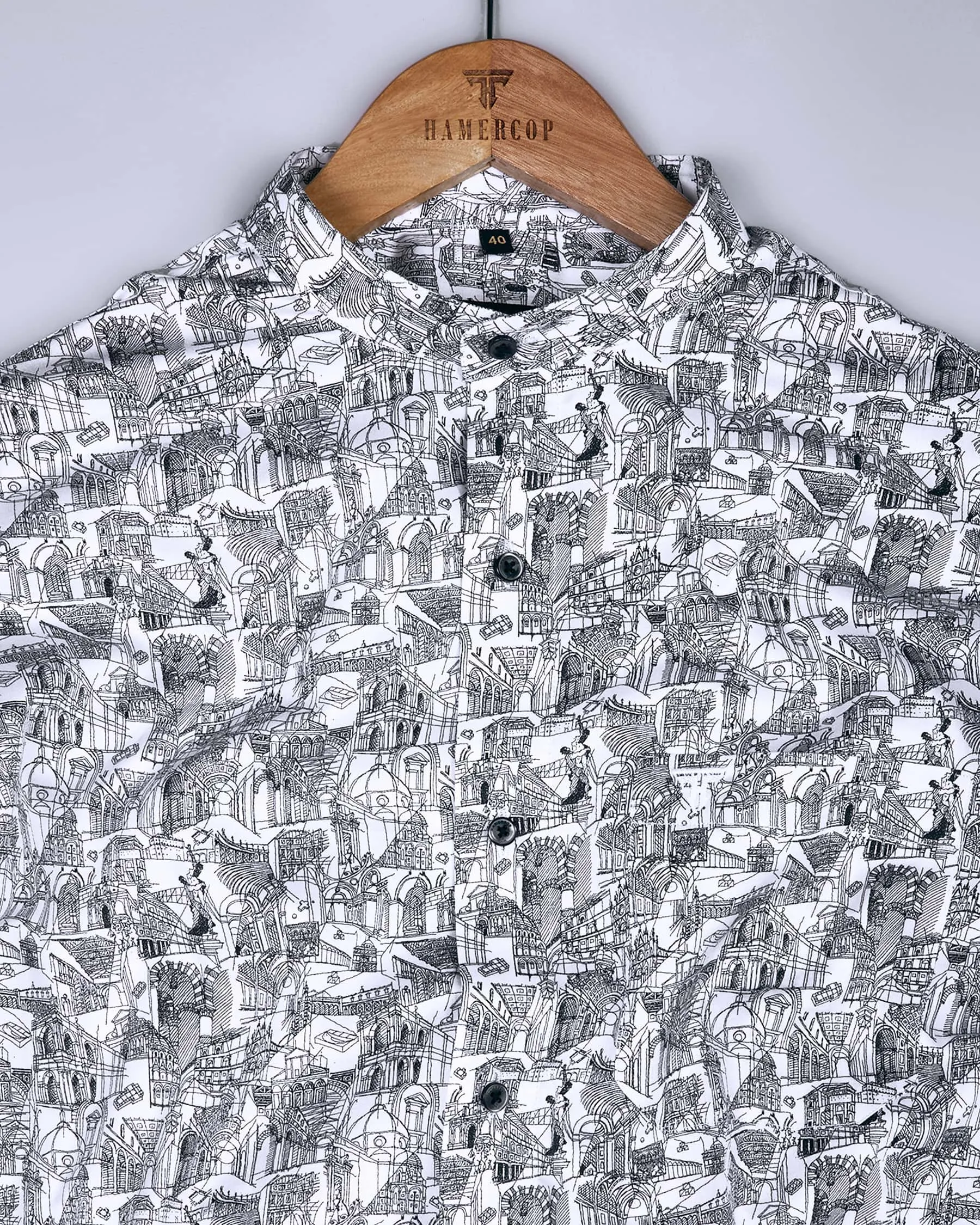 Italian architecture Printed White and Black Egyptian Gizza Shirt