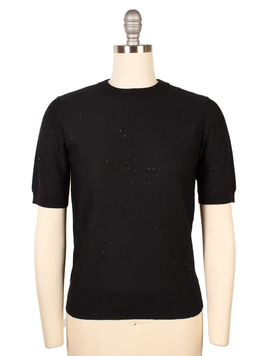 Kinross Sequin Short Sleeve Crew in Black