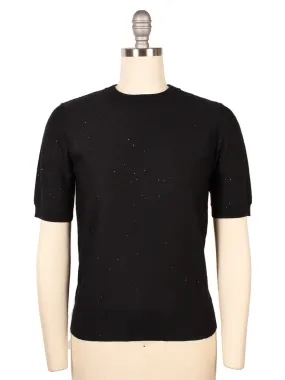 Kinross Sequin Short Sleeve Crew in Black