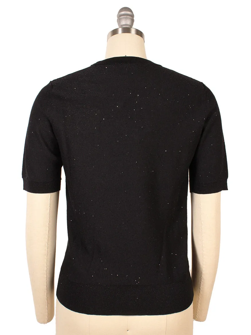 Kinross Sequin Short Sleeve Crew in Black
