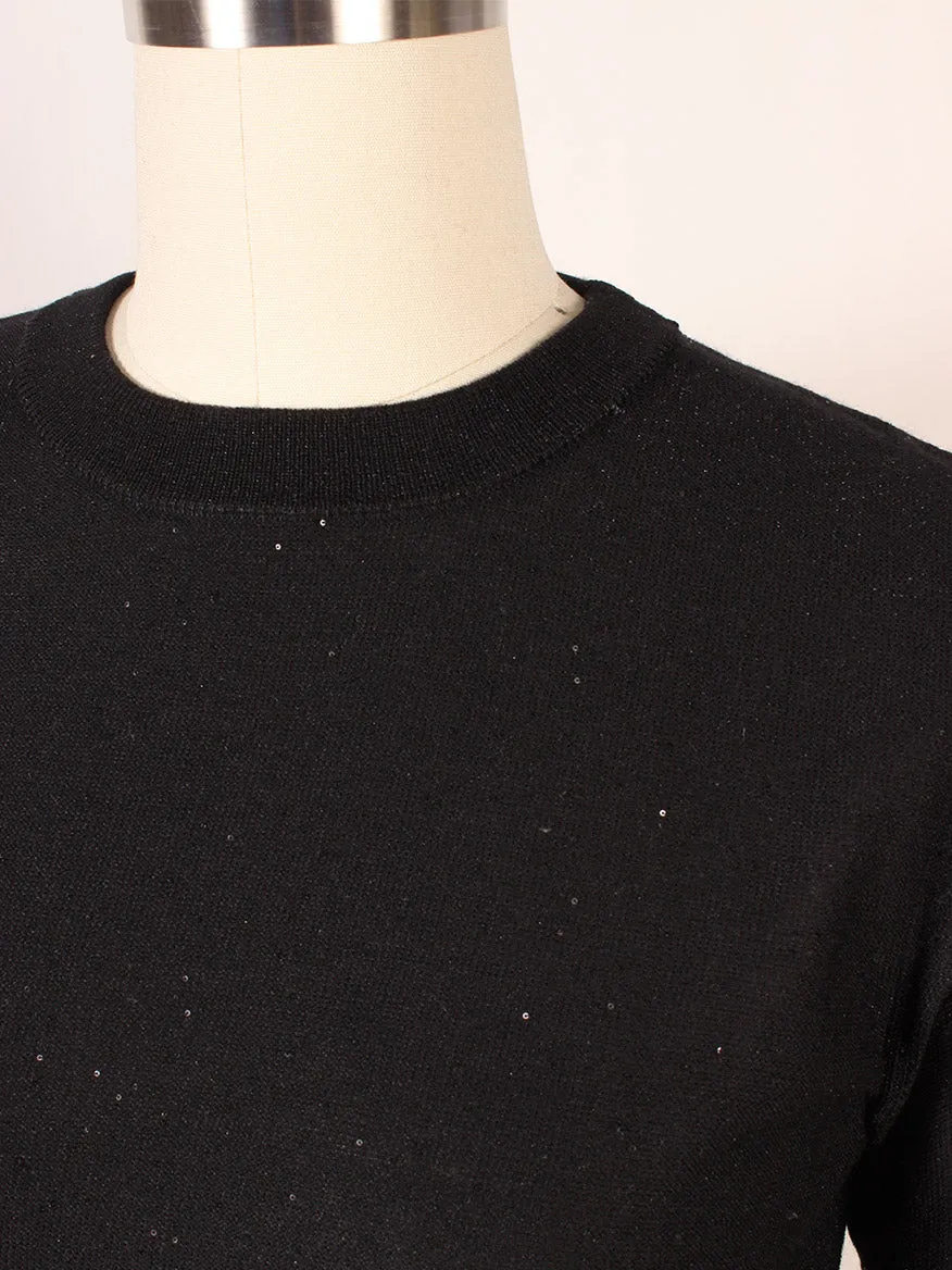 Kinross Sequin Short Sleeve Crew in Black