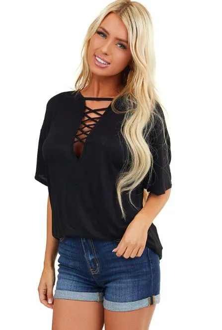 Low V Laced Oversized Tee