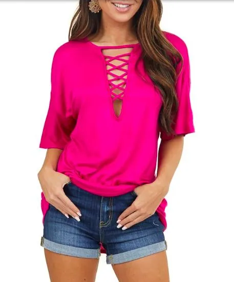 Low V Laced Oversized Tee
