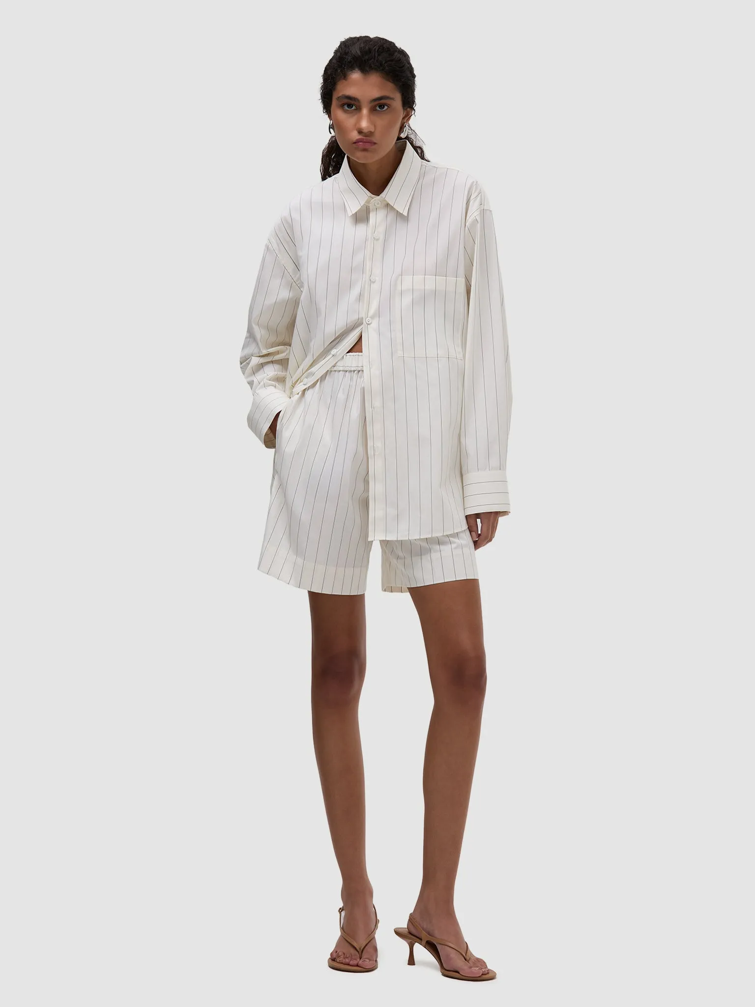 Maya Shirt - White/Black Pinstripe