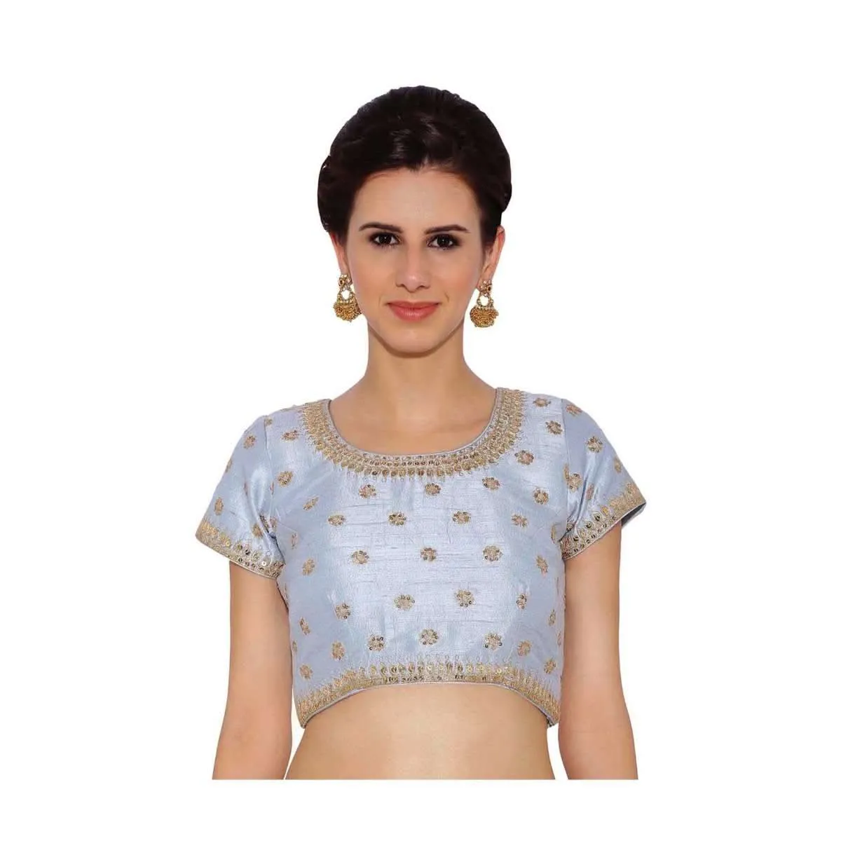 Mint Blue Blouse In Raw Silk With Sequins Embroidery And Side Zip Online - Kalki Fashion