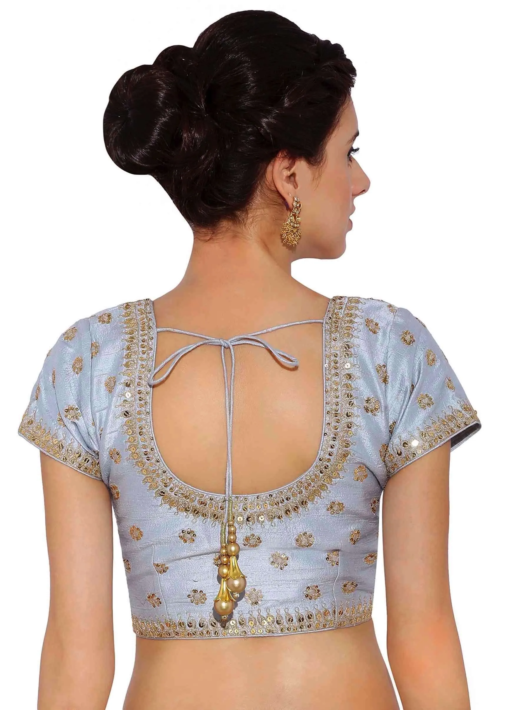 Mint Blue Blouse In Raw Silk With Sequins Embroidery And Side Zip Online - Kalki Fashion