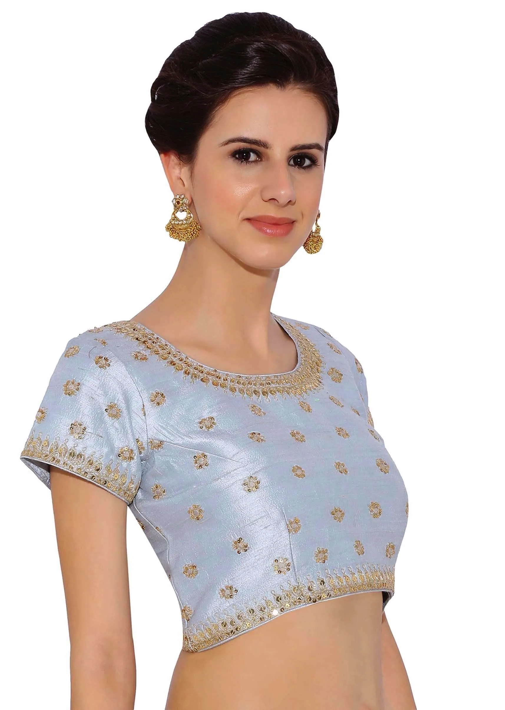 Mint Blue Blouse In Raw Silk With Sequins Embroidery And Side Zip Online - Kalki Fashion