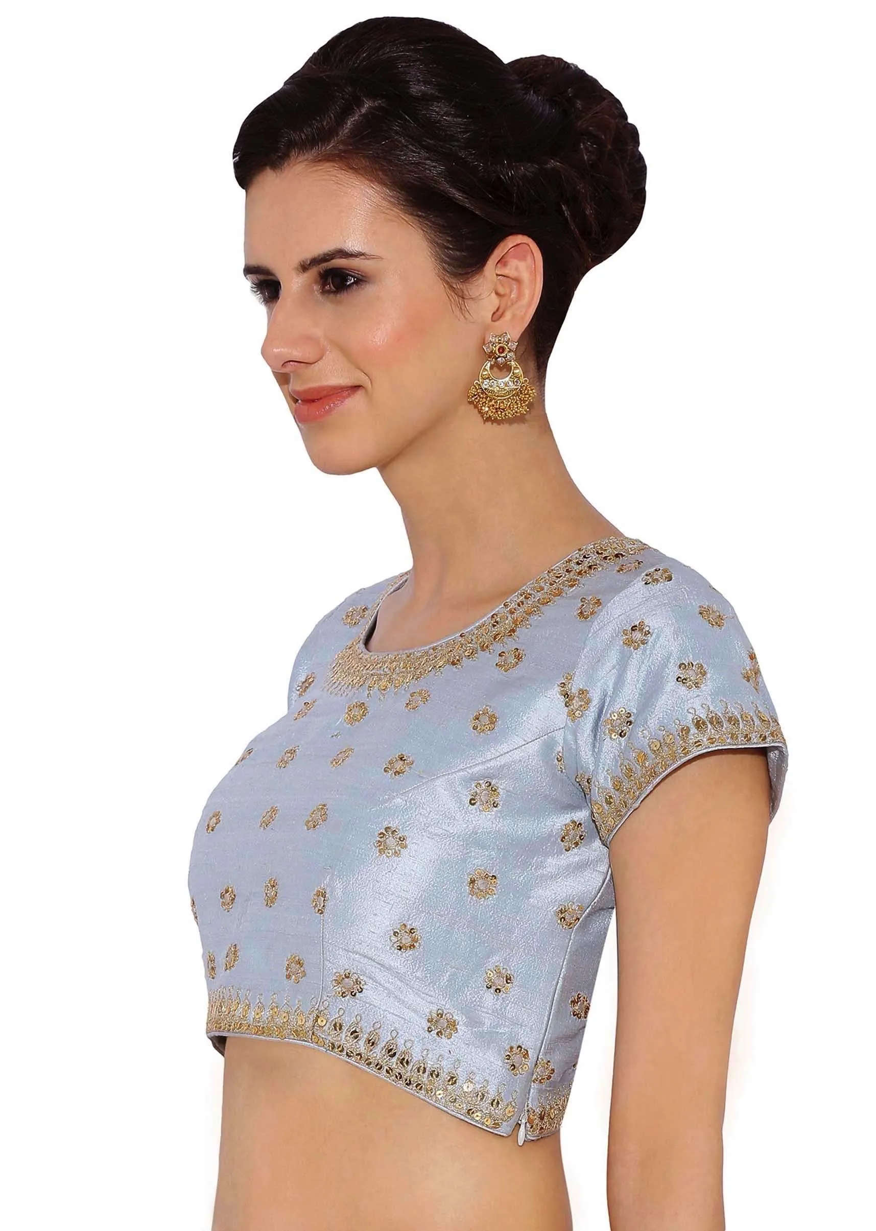 Mint Blue Blouse In Raw Silk With Sequins Embroidery And Side Zip Online - Kalki Fashion