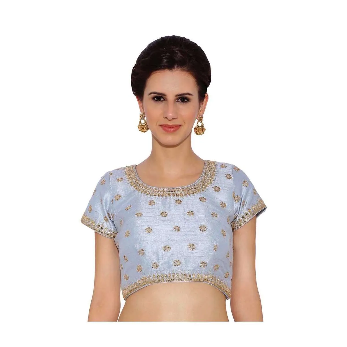 Mint Blue Blouse In Raw Silk With Sequins Embroidery And Side Zip Online - Kalki Fashion