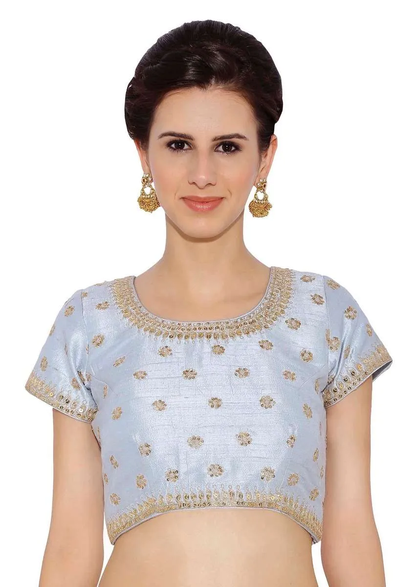 Mint Blue Blouse In Raw Silk With Sequins Embroidery And Side Zip Online - Kalki Fashion