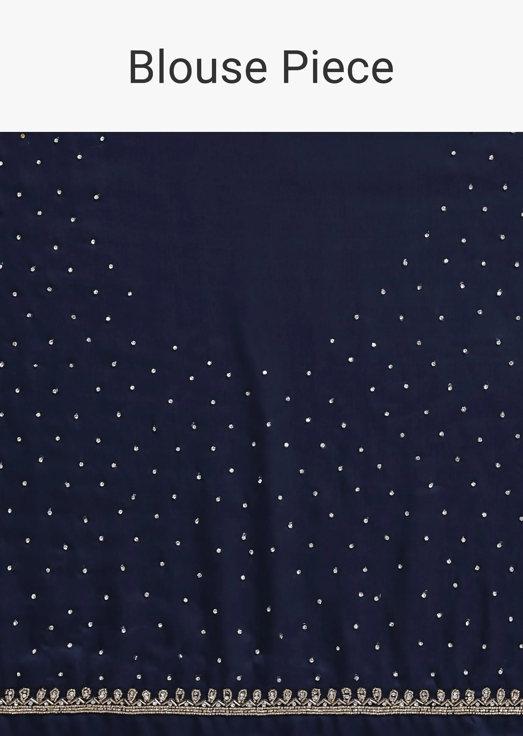 Navy Blue Satin Saree With Mirror Work And Unstitched Blouse Fabric-
