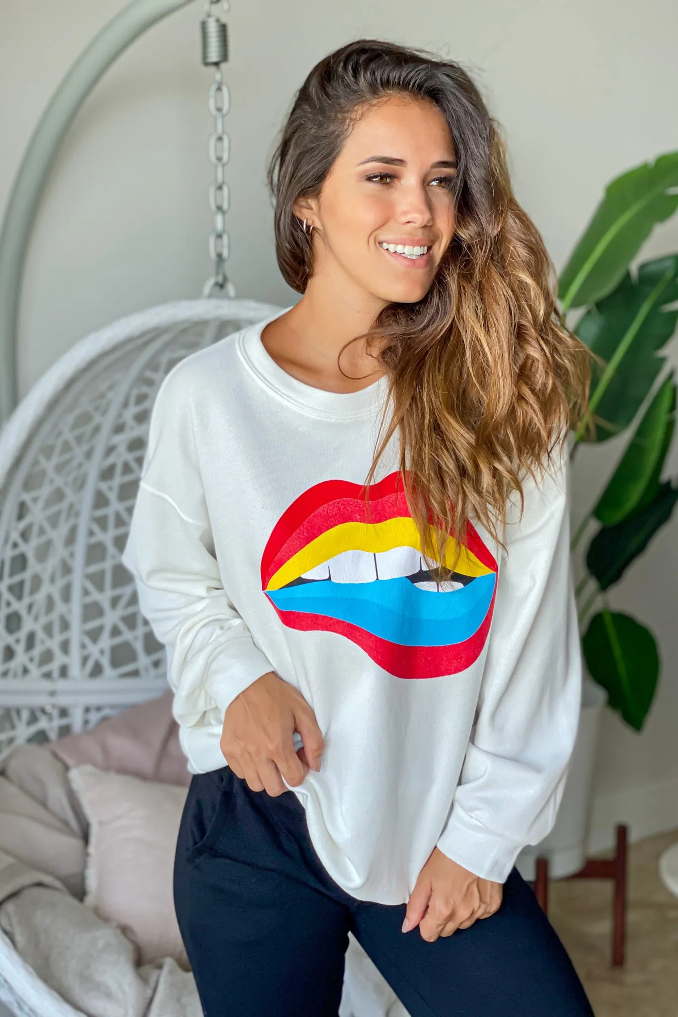 Off White Rainbow Lip Sweater