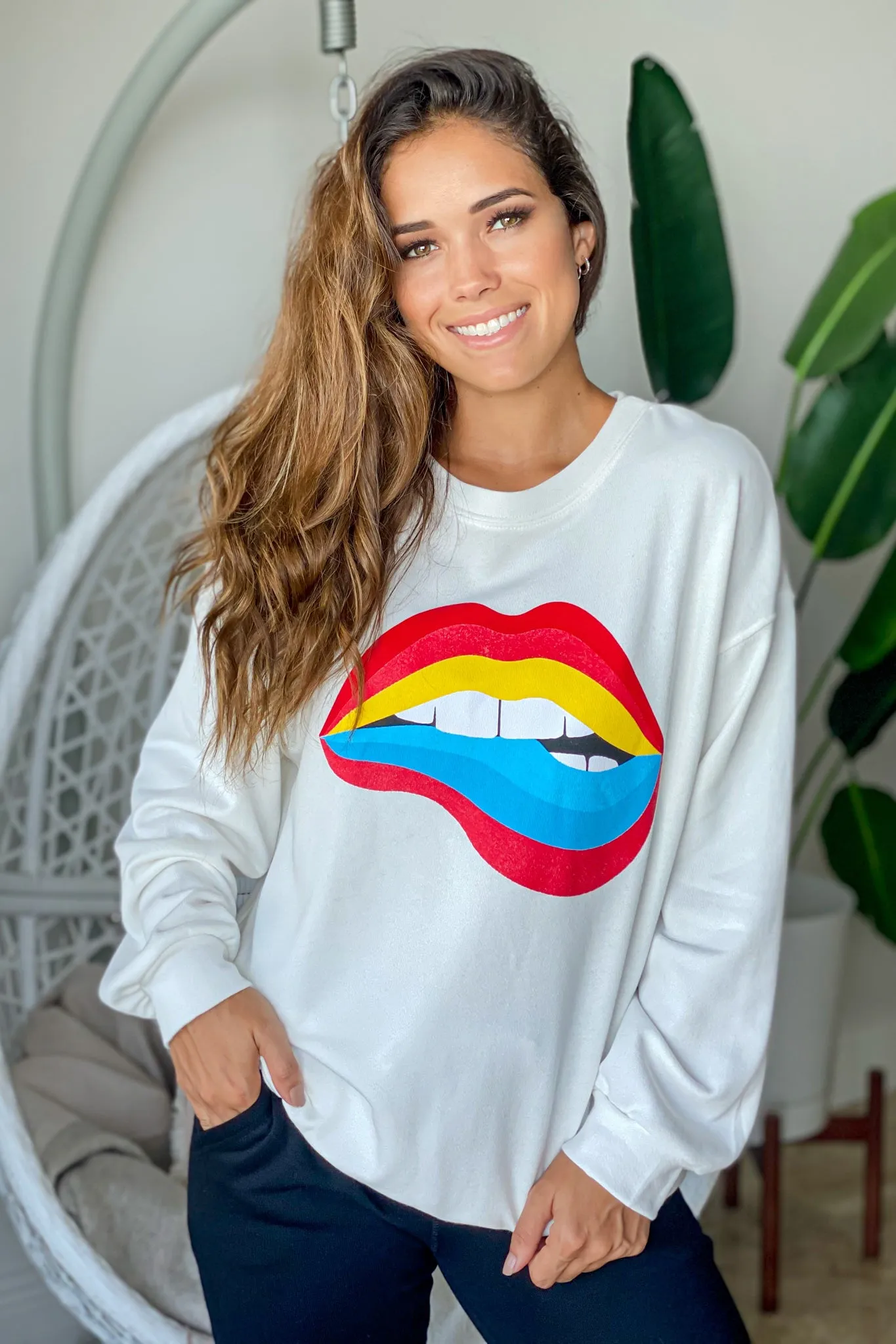 Off White Rainbow Lip Sweater