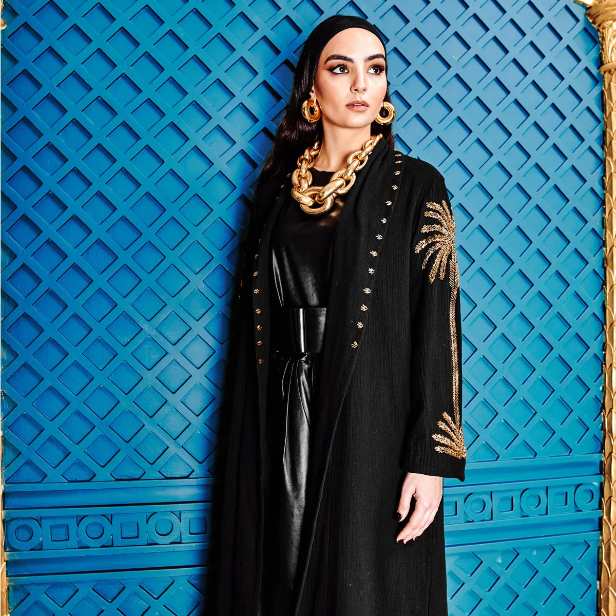PALM GOLD SLEEVE BLACK COVER UP