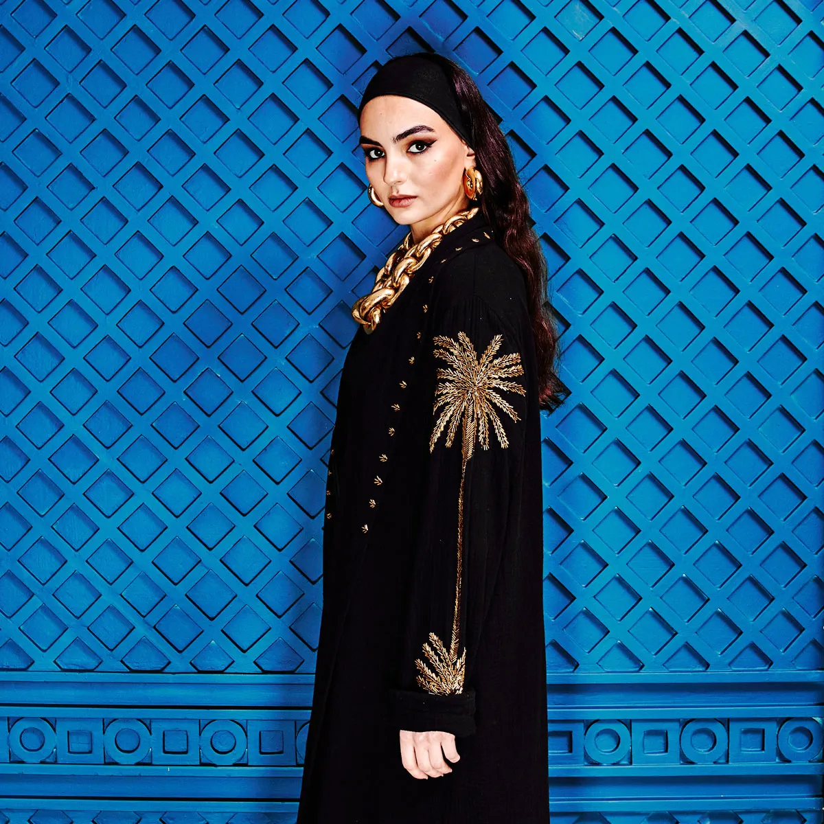 PALM GOLD SLEEVE BLACK COVER UP