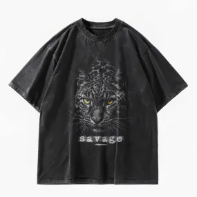Savage Leopard Acid Wash Oversized T-Shirt