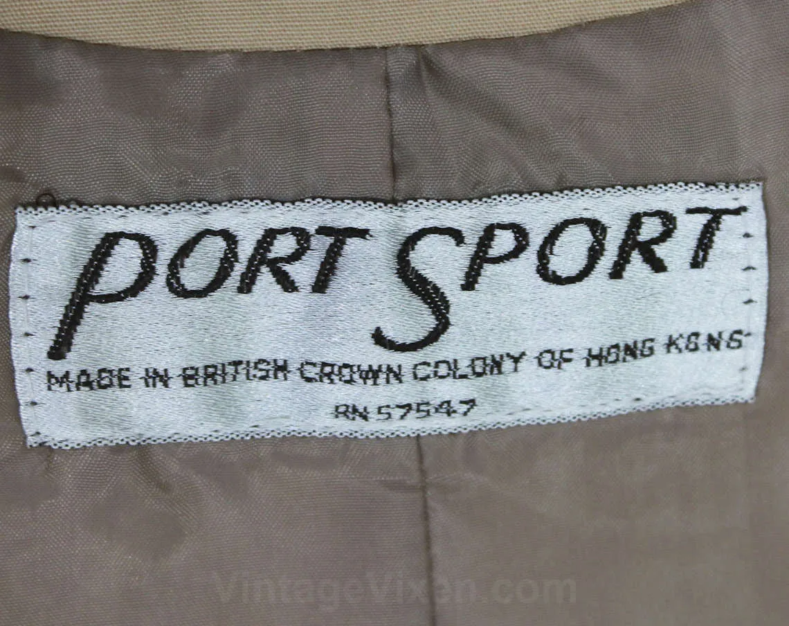 Size 6 Khaki Jacket - 1970s Casual Chic - Sophisticated Windbreaker - 70s Tan Cotton - Chocolate Brown Leather Piping - Bust 35.5 - 46805
