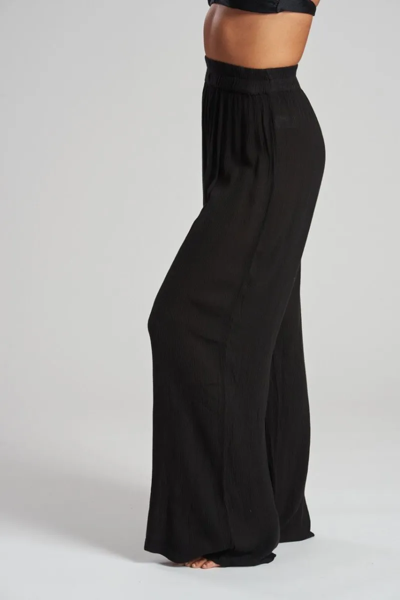 South Beach Black Crinkle Wide Leg Trousers