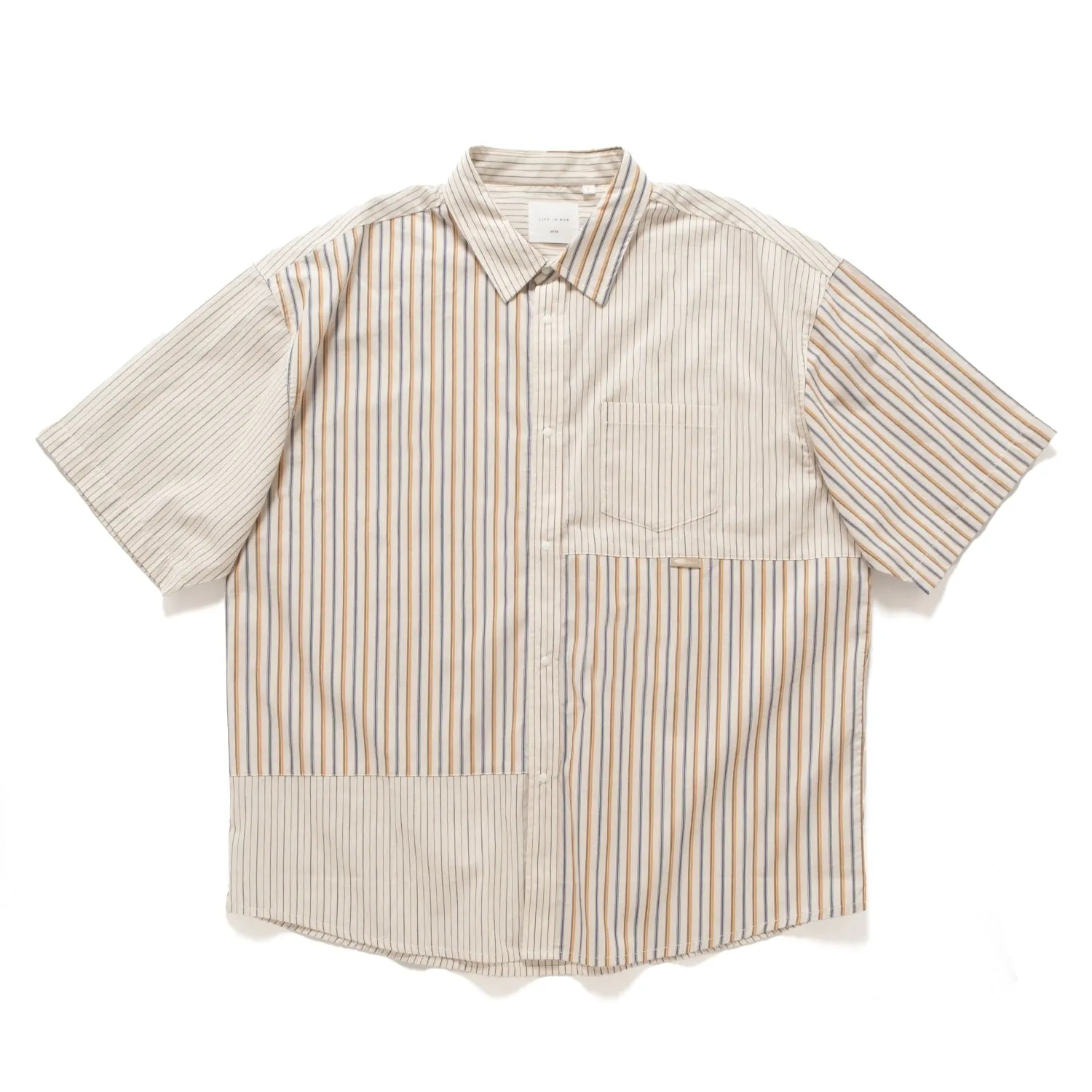 (ST451) Stripe Patchwork Short Sleeve Shirt
