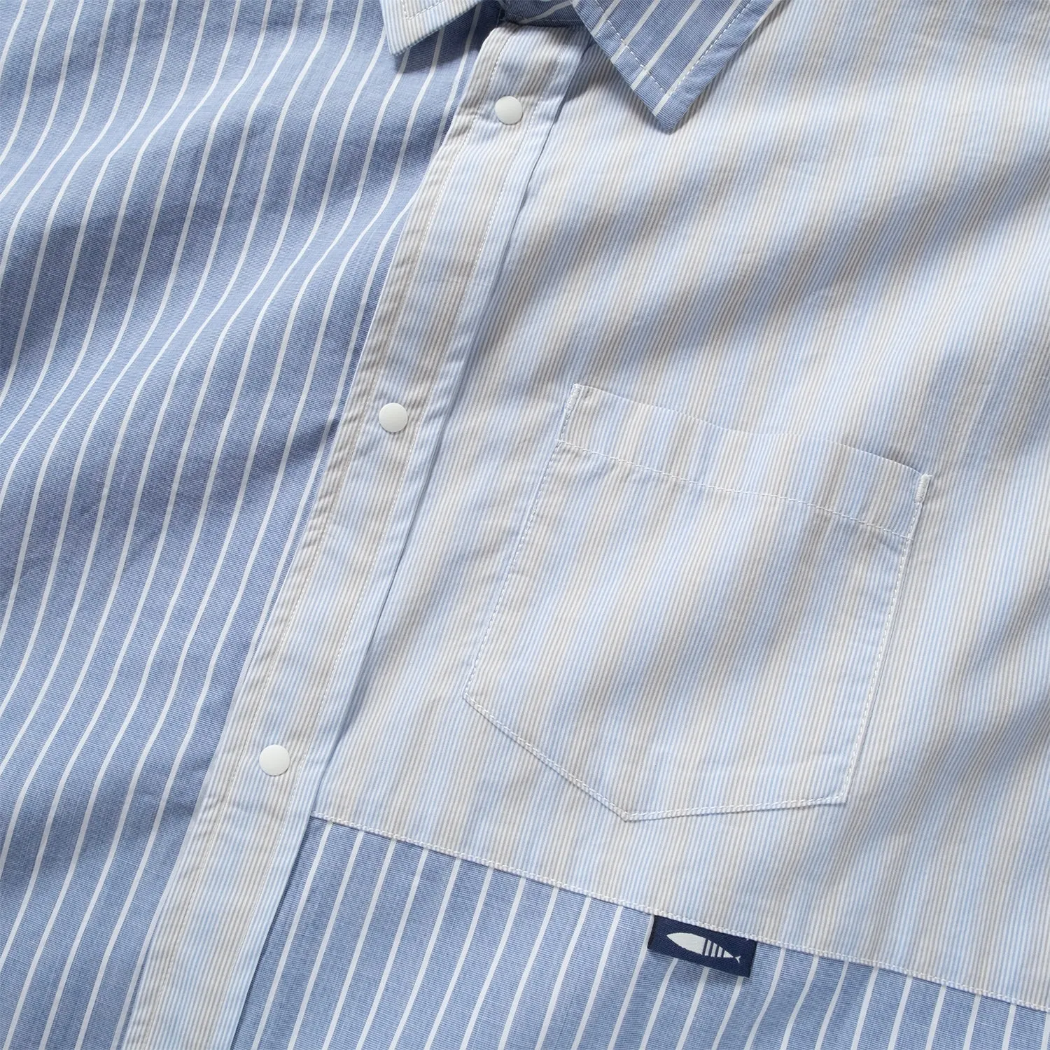 (ST451) Stripe Patchwork Short Sleeve Shirt