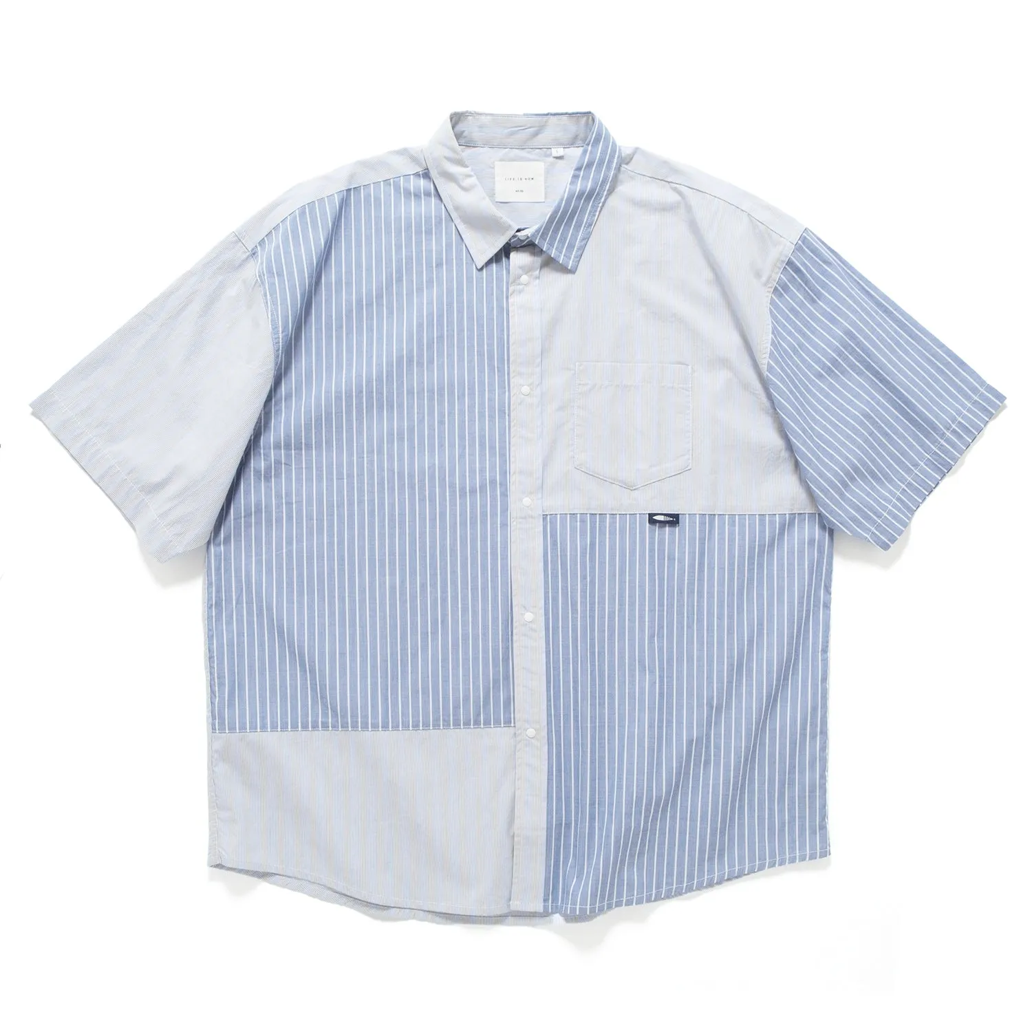 (ST451) Stripe Patchwork Short Sleeve Shirt