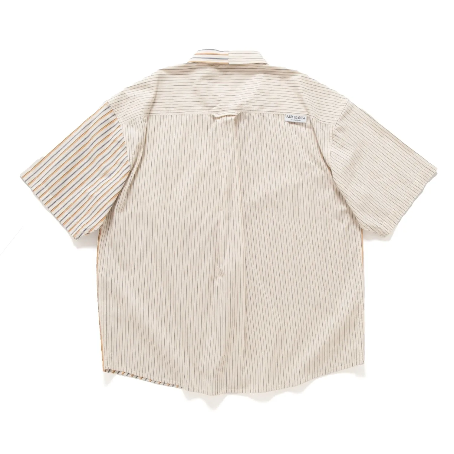 (ST451) Stripe Patchwork Short Sleeve Shirt