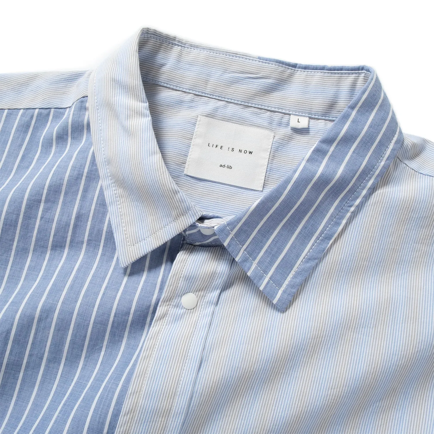 (ST451) Stripe Patchwork Short Sleeve Shirt
